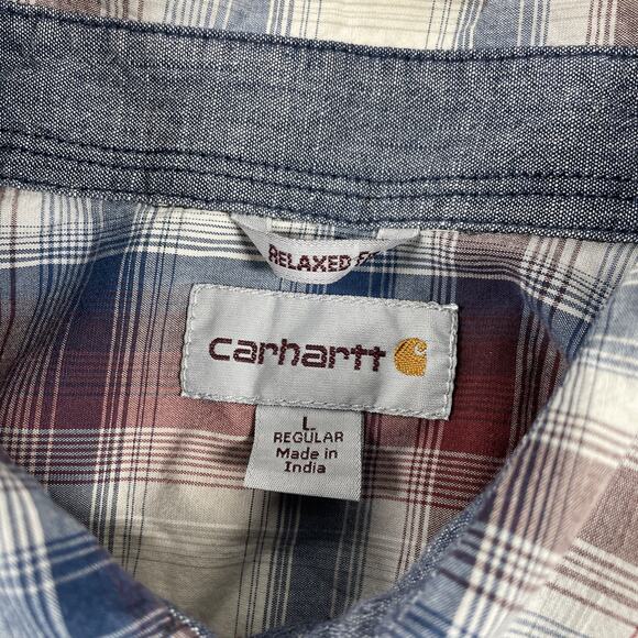 Carhartt Button Up Shirt Mens Large Relaxed Fit Plaid Short Sleeve Outdoors - Picture 3 of 9